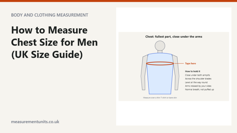 Diagram of a man's upper body with a tape measure round the fullest part of the chest under the armpits